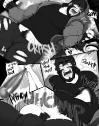 2boys 2d 2d_(artwork) 2d_artwork 2male 2males angry angry_expression angry_eyes angry_face angry_male attack attacked attacking backwards_baseball_cap backwards_cap backwards_hat baseball_bat baseball_cap beard begging begging_for_mercy begging_to_stop black_eyebrows black_fingerless_gloves black_shirt clothed clothed_male colorless comic comic_page confused confused_look confusion crying crying_with_eyes_open dark_eyebrows dark_hair english english_commentary english_dialogue english_language english_text falling fingerless_gloves freckled_face freckles freckles_on_arms freckles_on_face freckles_on_hands fully_clothed fully_clothed_male grayscale happy_trail hunter_(sabbasarts) hurt hurt_expression hurting imminent_rape jacket jacket_open jeans kyle_langdon_(sabbasarts) laying_down laying_on_back laying_on_floor laying_on_ground leg_hair light_hair male male_focus metal_baseball_bat onomatopoeia original original_character original_characters page_5 page_number pants pubic_hair pubic_hair_on_body pubic_hair_peek pubic_tuft ripped_clothing ripped_pants sabbasarts saliva saliva_drip saliva_trail sharp_teeth shock shocked shocked_expression shocked_eyes shocked_face shocked_look short_hair size_difference smug spiked_jacket suprised suprised_expression suprised_eyes suprised_face suprised_look tall tear tearing_up tears tongue tongue_out twitching uncolored wavy_hair