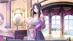 1girls bedroom_eyes blue-haired_female blue_hair boobies boobs breasts cleavage clothed_female curtains dark_blue_hair enormous_breasts female female_only game_cg giant_breasts gigantic_breasts huge_breasts hyper_breasts kyonyuu_fantasy kyonyuu_fantasy_gaiden long_blue_hair long_hair long_hair_female married_female massive_breasts mature_female mirror mizoro_tadashi open_eyes open_mouth open_mouth_smile pool q-gaku queen rokusaanu_do_dejiiru roxanne_de_desir super_breasts tadano_akira tiara tits wife window