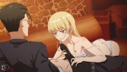 1boy 1girls ass assertive_female between_legs black_hair blonde_female blonde_hair blue_eyes bulge canon_genderswap censored cleavage duo erect_penis erection erection_pushing_underwear erection_under_clothes erection_under_clothing fantasy_bishoujo_juniku_ojisan_to genderswap_(mtf) glasses hand_on_another's_crotch handjob handjob_over_clothes hi_res jinguuji_tsukasa keihh long_hair looking_at_partner mosaic_censoring naughty_face panties penis_grab petite petite_female rule_63 sharp_teeth smile smiling_at_partner smug_face smug_smile tachibana_hinata_(fabiniku) tachibana_hinata_(fantasy_bishoujo) teeth underwear white_panties