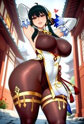 1girl 1girls ai-created ai_generated black_hair busty cosplay curvaceous curvaceous_female curvaceous_figure curvy curvy_body curvy_female curvy_figure dreamcoreart female_only ganyu_(genshin_impact)_(cosplay) hi_res highres huge_ass huge_breasts large_breasts light-skinned_female light_skin long_hair red_eyes slender_waist solo solo_female spy_x_family stable_diffusion teasing teasing_viewer venus_body voluptuous voluptuous_female yor_briar yor_forger