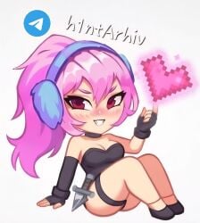 ahe_gao areolae aroused ass background bangs black_choker black_footwear black_gloves black_shorts black_thighhighs black_tube_top blue_headphones blush breasts_out cameltoe chibi cleavage curvy dagger drooling explicit exposed_navel fangs female fingerless_gloves garter_straps gradient_hair hair_ribbon half-closed_eyes heart heart-shaped_pupils high_ponytail holding_dagger hourglass_figure huge_ass huge_breasts knife large_headphones lewd like_(standoff_2) long_gloves long_hair micro_shorts navel nipples nsfw pink_eyes pink_hair pixel_heart pixel_heart_(background) puffy_nipples pupils purple_headphones pussy red_eyes sharp_teeth sideboob sitting slim_waist smile smug solo spread_legs standoff standoff2 standoff2-inspired standoff_2 strapless sweat thick_thighs thigh_gap thigh_strap tongue tongue_out tube_top underboob visible_pussy weapon wet wet_clothes wide_hips