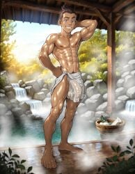 ai_generated armpits atla avatar_legends avatar_the_last_airbender bamboo bamboo_forest barefoot beautiful_background big_cock big_dick big_feet bulge confident exposed_dick exposed_thighs greenery grin grinning grinning_at_viewer hand_behind_head hot_spring hot_springs male male_focus male_nipples male_only male_pubes male_pubic_hair male_soles, muscular muscular_male mylittlemind onsen outdoor outdoor_nudity outdoors pecs perfect_body perfect_cock perfect_legs rocks smile sokka soles solo solo_male standing steam_room steaming steaming_armpits steaming_body steaming_penis steamy towel towel_around_waist towel_only waterfall wet wet_body wet_skin