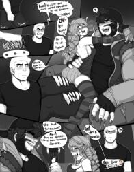 1female 1female1male 1girl 1girls 1male 1male1female 1males 1man 1man1girl 1man1woman 1men 1woman 1woman1man 1women 2boys 2d 2d_(artwork) 2d_artwork 2male 2males angry angry_expression angry_eyes angry_face arms_around_neck arms_around_partner arms_around_shoulders backwards_baseball_cap backwards_cap backwards_hat beard big_sized_male black_eyebrows blue_eyes blush blushing blushing_at_viewer blushing_female blushing_male blushing_profusely boobs braid braided_hair breasts claw_marks clawed_fingers claws claws_out clothed clothed_female clothed_male colorless comic comic_page dark_hair drool drool_string english english_commentary english_dialogue english_language english_text facial_hair fair_skin female fingerless_gloves freckles freckles_on_face freckles_on_hands fully_clothed fully_clothed_female fully_clothed_male gloved_hands gloves grayscale hand_on_waist hunter_(sabbasarts) imminent_rape jacket jeans kierra_(sabbasarts) kyle_langdon_(sabbasarts) leg_hair light_hair lip_piercing male mini_skirt nipple_outline nipples_covered onomatopoeia original original_character original_characters overprotective page_1 page_number pierced_lip piercing piercings possessive ripped_clothing ripped_jeans ripped_pants sabbasarts saliva saliva_drip saliva_string saliva_trail salivating sharp_claws sharp_fingernails sharp_nails sharp_teeth short_hair sideboob sideburns sitting sitting_on_chair sitting_on_couch sitting_on_lap sitting_on_person size_difference skirt smile smiling smiling_at_another smiling_at_each_other smiling_at_partner smiling_at_viewer smiling_female smirk smirking smirking_at_another smirking_at_partner smirking_dom smirking_face smug smug_expression smug_eyes smug_face smug_grin smug_smile spiked_jacket striped_armwear striped_gloves striped_legwear striped_thighhighs suprised suprised_expression suprised_eyes suprised_face suprised_look tall tank_top thick_eyebrows thigh_highs thighhighs thighs tight_clothing tits uncolored walked_in_on wavy_hair