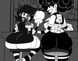 1sec_video 2026 2d 2d_animation 2girls animated ass bar bar_stool big_ass big_breasts big_hair bittlestoon black_hair breasts clown_girl clown_nose dat_ass fangs fat_ass fist freckles indie_virtual_youtuber lipstick looking_at_viewer monochrome oc original original_character original_characters redacted_deadline rubberhose short_hair sitting tagme twerking video virtual_youtuber vtuber white_body