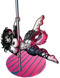 5_toes anthro big_breasts breasts canine dark_fur exercising feet female hair muscular muscular_body muscular_female pole pole_dancing shiny_lips smooth_body smooth_lips sweat tilingart vagina vani_(filut) vani_rasiak weight_lifting weights