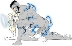 barefoot big_breasts big_penis black_canary black_lightning black_lightning_(series) dark-skinned_male dc dc_comics dinah_lance fishnets green_arrow_(series) jefferson_pierce lightning line_art rough_sex tears theal3x10_(artist) torn_clothes torn_fishnets unfinished vaginal_penetration