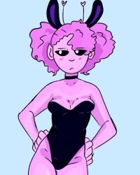 2022 a_cup alien alien_girl animal_ears black_bunny_ears black_choker black_leotard black_sclera blush choker cleavage colored curly_hair fake_animal_ears hair_over_one_eye hands_on_hips heart_antenna highleg_leotard instagram jpg just_dance just_dance_2021 light_blue_background looking_away mysticcnsfw pink_body pink_hair pink_skin playboy_bunny pointy_ears rabbit_ears shaded sketch small_breasts thighs ubisoft unamused uno_p1_(just_dance)