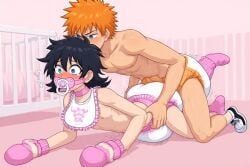 , ai_generated diaper diaper_fetish diapered_lovers gay hanataro_yamada ichigo_kurosaki