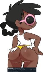 2023 2d ass_focus ass_hanging_out ass_hanging_out_of_shorts big_ass blank_background booty_shorts bubble_butt clothed clothing dark-skinned_female dark_skin dat_ass dumptruck_ass female female_only hand_on_hip huge_ass massive_ass micro_shorts mole mole_on_ass short_shorts shorts smile sunglasses sweat sweatdrop sweaty_ass tank_top vilepluff