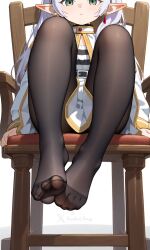 1female 1girls 2026 ai ai_art ai_assisted ai_generated anime anime_style armchair black_pantyhose blush chair chair_focus chair_legs close-up close_up close_up_view collared_shirt cute cute_face dangling_legs earrings elf elf_ears feet feet_together female female_focus female_only foot_focus foreshortening frieren_(sousou_no_frieren) from_below front_view girl green_eyes hazelnut_bee hi_res high_resolution highres knees_together knees_up leg_focus legs legs_up long_sleeves looking_at_viewer low_angle pantyhose_focus pointy_ears red_earrings seated sheer_legwear silver_hair simple_background sitting sole_close-up soles soles_focus solo solo_female solo_focus sousou_no_frieren tagme thigh_focus thighs toes under_chair watermark white_hair white_shirt white_skin wrinkled_fabric