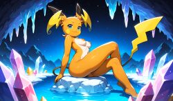 2026 ai_generated anthro anthro_female breasts crystal crystal_cave female female_only fur furry_female generation_1_pokemon gobabsnow medium_breasts mega_raichu mega_raichu_y nude orange_body orange_fur orange_nipples pokemon pokemon_(species) pussy raichu smile solo