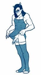 1boy 2015 alien alien_humanoid artist_request average_sized_penis balls blush broken_horn dress dress_lift equius_zahhak flushed_face flustered half-erect homestuck homestuck_troll horns humanoid humanoid_genitalia humanoid_penis legwear long_hair looking_at_genitalia looking_at_penis looking_down male male_only monochrome ms_paint_adventures muscles muscular muscular_arms muscular_male no_artist_signature penis pointy_ears realistic_penis_size retracted_foreskin see-through see-through_clothes see-through_clothing see-through_dress simple_background solo solo_male standing thighhighs thighs topwear white_background