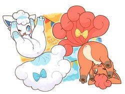 alolan_vulpix ambiguous_gender anus anus_only blush canine chibi duo featureless_crotch feral feral_on_feral fox fur furry lovewolf5122 multi_tail nintendo one_eye_closed open_mouth orange_fur paws pokemon pokemon_(species) pokemon_sm upside-down video_games vulpix white_fur