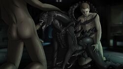 3boys alien alien/human alien_(franchise) anal anal_sex balls cum cum_in_mouth cum_while_penetrated ejaculation erection fellatio group group_sex hair human interspecies male male_xenomorph mammal monster netherwulf nude open_mouth oral penis sex threesome xenomorph yaoi