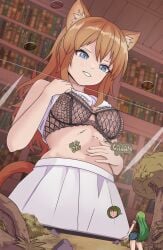 1themainman1 2girls blue_eyes cat_ears catgirl female female_pred female_prey giantess imminent_vore lingerie red_hair stomach_noises tagme vore