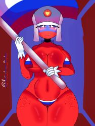 1girls artist_name artist_signature big_breasts blue_eyes blush breasts countryhumans countryhumans_girl european european_female freckles freckles_on_breasts freckles_on_thighs front_view gloves humanoid humanoid_focus humanoid_only kak0yt0_chel_style kei_chan_pizdec licking_own_lips red_body red_skin red_skinned_female russia_(countryhumans) russian russian_female russian_flag russian_flag_bikini simple_background slavic slavic_girl stockings tagme thick_thighs thighs tongue_out ushanka white_gloves
