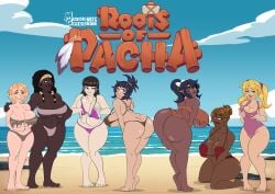 5_fingers 5_toes 7girls arm_around_another ass background beach big_breasts big_hips big_thighs bikini black_hair blonde_hair blue_eyes bra braided_hair breasts brown_clothing brown_eyes bubble_butt cavegirl cavewoman covered_nipples dark_skin digital_media_(artwork) dirty_blonde_hair dreadlocks earrings era_(roots_of_pacha) female female_only freckles freckles_on_breasts freckles_on_face grabbing_breasts headband heterochromia highres huge_ass human ibon_(roots_of_pacha) illoe_(roots_of_pacha) indie_game jewelry large_breasts logo long_hair long_hair_female mana_(roots_of_pacha) mature_female moisesgrafic mole mole_under_eye multiple_girls nature pale_skin panties pawg pigtails ponytail prehistoric presenting_ass presenting_breasts presenting_hindquarters primal primitive purple_clothing red_clothing red_eyes roots_of_pacha round_ass sand sayra_(roots_of_pacha) seashell seashell_bikini seashell_bra seductive_smile short_hair short_hair_female smile squeezing_breasts stone_age thick_hips thick_thighs thighs thong thong_bikini tied_hair vallah_(roots_of_pacha) voda_(roots_of_pacha) water watermark wide_hips