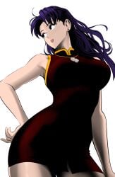 1girls 2026 2d 2d_(artwork) brown_eyes clothed clothed_female color colored cross cross_necklace dress edit edited female female_only human human_only lips looking_away low-angle_view misato_katsuragi mommy mostlybluewyatt neon_genesis_evangelion red_dress sfw simple_background solo solo_female thick violet_hair white_background young_woman