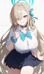 1female 1girls 2026 ai ai_art ai_assisted ai_generated anime anime_style aqua_eyes asuna_(blue_archive) asuna_(school_uniform)_(blue_archive) big_breasts black_bra blonde_hair blonde_hair_female blue_archive blue_eyes blue_halo blue_ribbon blush blushed_face blushing_female bow bowtie bra_visible_through_clothes breast_gap breasts button_up choker cleavage clenched_hand collared_shirt curvy curvy_body curvy_female curvy_figure cute cute_face female female_focus female_only fist girl hair_between_eyes hair_ribbon halo hazelnut_bee hi_res high_resolution highres human large_breasts leaning_forward long_hair looking_at_viewer miniskirt mole_on_breast navy_skirt neck_ribbon open_clothes partially_unbuttoned pleated_skirt school_uniform scrunchie sexy sexy_body shirt simple_background sitting smile smile_at_viewer smiley_face solo solo_female solo_focus tagme through_clothes tucked_shirt upper_body very_long_hair voluptuous voluptuous_body voluptuous_female watermark white_background white_shirt white_skin young young_female younger_female