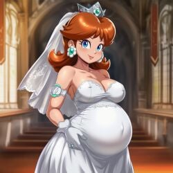 1girls ai_generated bride bride_veil crown enormous_belly female female_only gigantic_belly huge_belly human human_only lazybonesai light-skinned_female light_skin looking_at_viewer mammal mario_(series) massive_belly mature mature_female nintendo pregnancy pregnant pregnant_belly princess princess_daisy royalty solo solo_female solo_focus super_mario_bros. wedding_dress