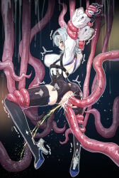 1girls anal anal_rape blue_hair blush crotchless eula_(genshin_impact) genshin_impact high_heels peeing rape solo tentacle_cum tentacle_rape tentacles tigh_highs yavuravu zavuravu