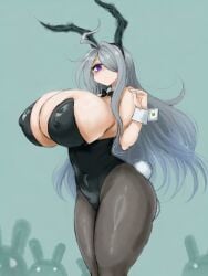2b213 ai_generated blue_hair bunny_girl bunnysuit dancing giant_breasts hair_covering_eye hopping mei_(2b213) purple_eyes sn7314 tagme video