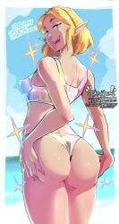 1girls ass ass_focus ass_support back_view big_ass big_butt bikini blonde_hair blue_eyes braid braided_hair breasts bubble_ass bubble_butt curvaceous curvy curvy_female curvy_figure day daytime dialogue elf_ears english_text eyelashes fat_ass female female_focus female_only half-closed_eyes hand_on_ass hand_on_own_ass hands_on_ass hands_on_own_ass haysey_draws hi_res high_resolution highres light-skinned_female light_skin long_ears looking_back medium_breasts medium_hair narrowed_eyes nintendo nipple_bulge nipples_visible_through_clothing outdoors outside pointy_ears presenting presenting_ass presenting_butt presenting_hindquarters princess_zelda rear_view short_hair sideboob small_breasts smile smiling smug smug_face solo solo_female solo_focus sparkles sparkling_ass sweat sweating sweaty_ass sweaty_body tagme tears_of_the_kingdom text the_legend_of_zelda thick_thighs thighs thong thong_bikini voluptuous voluptuous_female wet wet_body wet_skin zelda_(tears_of_the_kingdom)