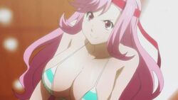 bikini blush breasts celia_ootsuka cleavage female large_breasts long_hair maken-ki! navel pink_eyes pink_hair screencap smile solo swimsuit