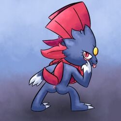 1:1 2023 ambiguous_gender anthro ass black_nose cute_fangs eyelid_pull eyelid_pull_taunt fangs fur generation_4_pokemon gesture hi_res leaning leaning_forward looking_at_viewer looking_back looking_back_at_viewer mooning nintendo pokemon pokemon_(species) rear_view red_eyes red_tail solo suplosers tail taunting teeth tongue tongue_out weavile white_body white_fur