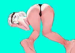 1girls almost_naked almost_nude aqua_background arknights ass ass_cleavage ass_crack back bare_arms bare_ass bare_breasts bare_butt bare_calves bare_hands bare_hips bare_knees bare_legs bare_shoulders bare_skin bare_thighs bare_tits barefoot blue_background breasts butt_crack calves elbows exposed_arms exposed_ass exposed_breasts exposed_butt exposed_hips exposed_legs exposed_shoulders exposed_skin exposed_thighs exposed_tits feet female female_focus female_only frontal_wedgie full_body groin hair_between_eyes high_resolution highres kneepits knees lean_figure legs long_hair looking_at_viewer looking_back looking_back_at_viewer mostly_nude naked naked_female naked_woman narrow_waist nearly_nude nude nude_female nudity oldrose practically_nude prone_bone_position red_eyes red_eyes_female shoulders simple_background skadi_(arknights) slender_body slender_waist slim_waist soles solo thigh_gap thighs thong white_eyebrows white_hair white_hair_female