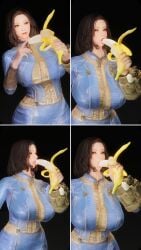 3d banana banana_peel bethesda_softworks emotrashcan fallout sucking suggestive_gesture suggestive_pose teasing teasing_viewer tongue tongue_out touching_tip vault_dweller vault_suit