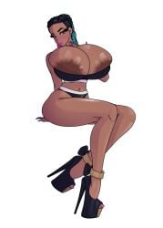 1girls alternate_version_at_source apex_legends areola_slip areolae big_breasts breasts dark-skinned_female dark_skin female huge_breasts latina loba_(apex_legends) massive_breasts notjustpanda platform_heels solo