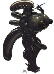 1futa alien alien_(franchise) balls breasts clothing erection footwear futanari gideon gynomorph hexaphallia hyper intersex lips multi_penis nipples penis penis_spines penis_tail penis_tentacles shoes smoking solo tail tail_penis xenomorph