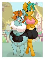 2017 2girls anthro anthrofied big_breasts blush breast_fondling breast_grab breast_squeeze breasts buckteeth bulge busty cleavage clothed clothing dickgirl duo equine friendship_is_magic furry futanari futanarization horn hourglass_figure intersex kloudmutt mammal my_little_pony nipple_bulge penis ponyville public rule_63 snails_(mlp) snips_(mlp) teeth unicorn voluptuous wide_hips