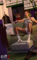 10:16 1boy1girl 1girl1boy 3d 3d_(artwork) 4k belly breasts clothed couch female_focus fit_female indoors large_breasts legs lollipop long_legs looking_at_tv marvel mary_jane_watson no_pants panties patreon patreon_username pillow red_hair red_hair remote room roosterart sexy sexy_body shoeless shoes socks spider-man watching_tv white_panties white_socks