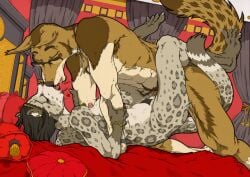 4_toes 5_fingers anthro anthro_on_anthro anthro_penetrated anthro_penetrating anthro_penetrating_anthro bed bedroom black_hair black_nose bodily_fluids bracelet breasts brown_body brown_fur canid canine canis closed_eyes conrad_jotkowski_(coyotek) coyote coyotek cross cross_necklace digit_ring duo ear_piercing eyewear eyewear_only feet felid female female_penetrated finger_ring fingers from_front_position fur furniture genital_fluids genitals glasses glasses_only grey_body grey_fur ha_rin_(dikran_o) hair hindpaw humanoid_hands indoor_nudity indoor_sex inside jewelry kissing lying lying_on_bed male male/female male_penetrating male_penetrating_female mammal markings missionary_position necklace nipples nude nude_anthro nude_female nude_male on_back on_bed pantherine paws penetration penile penile_penetration penis penis_in_vagina piercing pillow saliva sex snow_leopard spots spotted_body spotted_fur sweat toes tongue vaginal_fluids vaginal_penetration vaginal_penetration vulva wearing_glasses