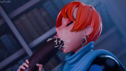 1boy 1girls 3d ben_10 ben_10_(classic) black_penis cartoon_network cartoon_network_studios cum cum_in_mouth dark-skinned_male dochaunt24 erection fellatio female future_gwen future_gwen_(ben_10 000) gwen_tennyson male oral oral_sex orange_hair penis short_hair