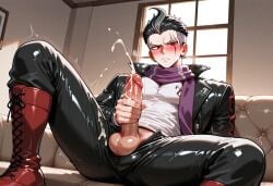 1boy abs ai_generated anal_sex ass balls black_pants blush boots bsky_link civitai cum cum_in_ass cum_inside cumshot danganronpa danganronpa_2:_goodbye_despair gay gay_sex gundham_tanaka illustrious_(stable_diffusion) male male_only male_orgasm masturbation moan moaning nude nude_male orgasm penis precum precum_drip relaxing scarf seductive smirk sofa solo solo_male spread_legs tag_me tanaka_gundham testicles yaoi zipper zipper_down