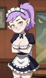 ai_generated amity_blight big_breasts crossed_arms female female_only legitimate long_hair maid maid_headdress maid_outfit maid_uniform pointy_ears ponytail purple_hair smile smiling smiling_at_viewer solo solo_female the_owl_house yellow_eyes