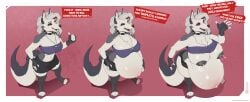 1girls 4_toes 5_fingers absurd_res anthro belly belly_expansion big_belly big_breasts black_nose bodily_fluids bottomwear breast_expansion breasts canid canid_demon canine clothing demon demon_girl dialogue ears english_text expansion exposed_breasts fangs feet female fingerless_gloves fingers fur furry gloves goth goth_girl greasymojo grey_body grey_fur grey_hair halter_top handwear hellhound helluva_boss hi_res hindpaw huge_belly huge_breasts humanoid_hands lactating loona_(helluva_boss) mammal multicolored_body multicolored_fur mythological_canine mythological_creature mythology navel nipples outie_navel paws pregnancy_progression pregnant pregnant_anthro pregnant_female red_sclera shorts solo speech_bubble standing teeth text toeless_legwear toeless_stockings toes two_tone_body two_tone_fur two_tone_tail white_body white_eyes white_fur wolf wolf_girl