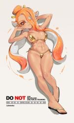 1girls abs bikini breasts cleavage female jinkoika laying_down laying_on_back looking_at_viewer octoling octoling_girl splatoon splatoon_3 twitter_link yoko_(piratelust)