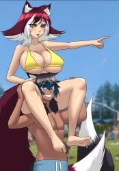 1boy 1boy1girl 1femboy 1femboy1girl 1girls 1twink 3/4_view ass barefoot bikini bikini_top black_hair blue_eyes blue_eyes_female blue_eyes_male blue_hair blurred_background blurry_background blush bonding boob_hat boob_squish boobhat boobs_bigger_than_head boobs_on_head breasts breasts_bigger_than_head breasts_pressed_against_partner brown_hair canine canine_humanoid carrying carrying_another carrying_partner cat_ears cat_humanoid cat_tail catgirl catgirl_tail child_bearing_hips cleavage clothed clothed_female clothed_female_clothed_male clothing commission date digital_media digital_media_(artwork) feet feet_up feline feline_humanoid feline_tail female female_focus female_humanoid femboy femboy_focus femboy_is_smaller femboy_on_female hair hair_between_eyes humanoid humanoid_breasts humanoid_legs humanoid_limbs humanoid_on_humanoid humanoid_only irl_background kat_(mazume) kayserend kemonomimi lhqel'ts light-skinned_female light_skin long_hair long_hair_male looking_at_partner looking_up lupine male male/female mazume mixed_media nice_legs nice_tits not not_ai_generated pointing sfw shorts shoulder_ride sitting_on_person sitting_on_shoulders sleeper_build swimming_pool swimming_trunks swimsuit tagme tail tanned tanned_femboy tanned_male tanned_skin thick_ass thick_thighs thick_thighs_save_lives tree trees twink two_tone_hair underboob upper_body waterpark werewolf werewolf_(demihuman_form) werewolf_boy white_hair white_woman wide_hips wolf_ears wolf_humanoid wolf_tail yellow_bikini yellow_eyes yellow_eyes_female