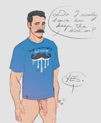 1boy anonymous_character arm_hair awkward blush body_hair cock color english_text facial_hair fit fit_male flaccid flaccid_penis funny josiah_trelawny male male_only mole_(marking) moles moustache naughtycr0c naughtycroc nervous offscreen_character penis pubic_hair red_dead_redemption_(series) red_dead_redemption_2 shirt shirt_only
