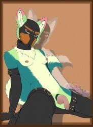 accessory bondage bound cactus canid canine canis cock_ring coyote jewelry mammal novalynxa penis penis_accessory penis_jewelry petplay plant puppyplay roleplay solo three-quarter_view trans_(lore) trans_fem trans_woman_(lore)