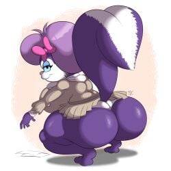 1:1 accessory anthro ass bedroom_eyes bent_over big_ass big_breasts blue_sclera bottomwear bow_ribbon breasts cel_shading clothed clothing clothing_lift curvy_figure digital_drawing_(artwork) digital_media_(artwork) digitigrade eyelashes eyeshadow female fifi_la_fume fur hair_accessory hair_ribbon hairbow half-closed_eyes hi_res hourglass_figure hourglass_figured_female looking_at_viewer looking_back makeup mammal mephitid mrxrickyx narrowed_eyes panties purple_body purple_fur purple_hair ribbons school_uniform seductive shaded simple_background skirt skirt_lift skunk small_waist solo thick_thighs tiny_toon_adventures underwear uniform warner_brothers watermark white_clothing white_panties white_underwear wide_hips