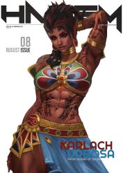 1girls abs armlet baldur's_gate baldur's_gate_3 black_hair blush body_markings bracelet breasts breath_of_the_wild broken_horn demon_girl dungeons_and_dragons earrings forgotten_realms gerudo horns karlach looking_at_viewer magazine_cover monorirogue muscular_female nude orange_eyes pointy_ears red_hair red_skin scar smile solo the_legend_of_zelda the_legend_of_zelda:_breath_of_the_wild tiefling two_tone_hair urbosa_(cosplay)