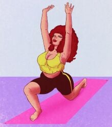 1girls big_breasts big_thighs breasts cleavage curly_hair exposed_breasts exposed_feet feet female green_eyes hands_up long_hair marvel marvel_comics mary_jane_watson masochistmaverick pawg red_hair shorts smiling smiling_at_viewer soft_shading spider-man_(series) stretching thick_thighs wavy_hair yoga yoga_pants