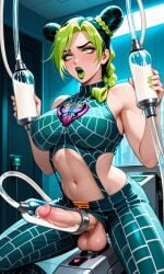 abs ai_generated armpits big_breasts cum futanari green_eyes green_hair jojo's_bizarre_adventure jolyne_kujo milking milking_machine tagme