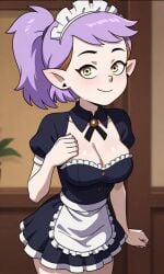 ai_generated amity_blight big_breasts female female_only legitimate long_hair maid maid_headdress maid_outfit maid_uniform pointy_ears ponytail purple_hair smile smiling smiling_at_viewer solo solo_female the_owl_house yellow_eyes