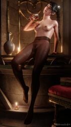 3d baldur's_gate baldur's_gate_3 breasts female female mithrandirart naked_breasts pantyhose pubic_hair pussy sexy shadowheart solo tights wet_body